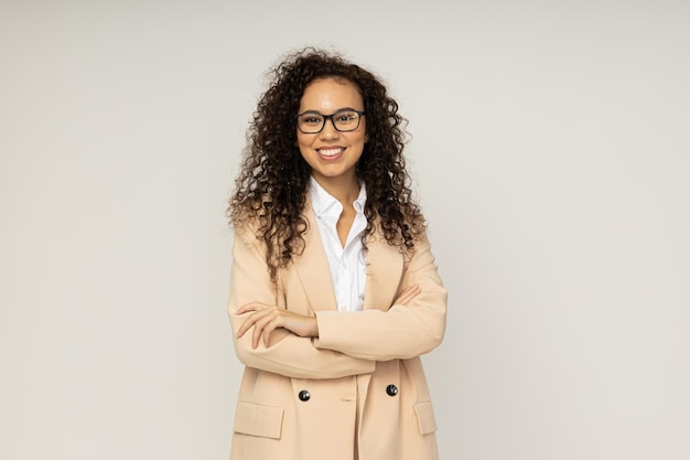 Young business woman on white background business and job