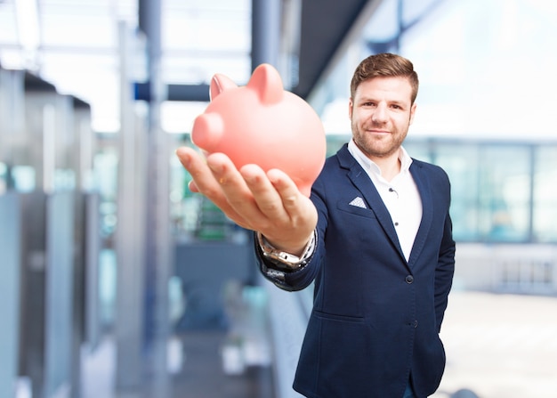 young businessman happy expression