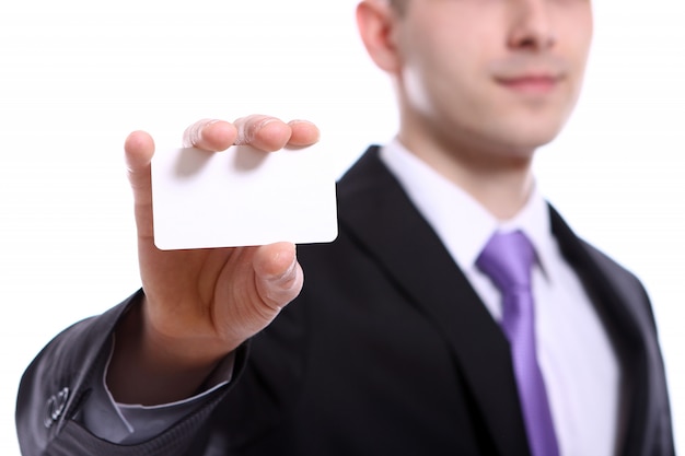 Free Photo young businessman holding empty blank