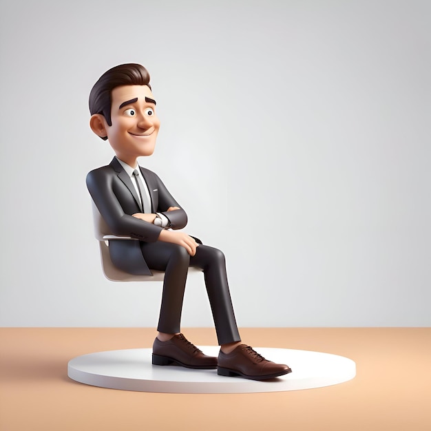 Free photo young businessman sitting on a chair with his arms crossed 3d illustration