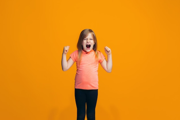 Young casual girl shouting