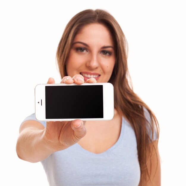 Young caucasian woman with smartphone