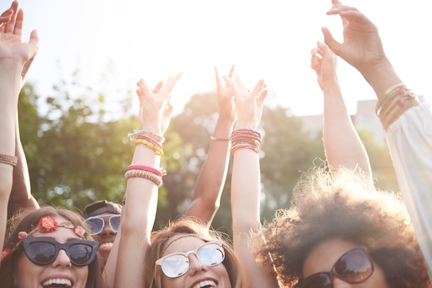 Young and cheerful people having fun together