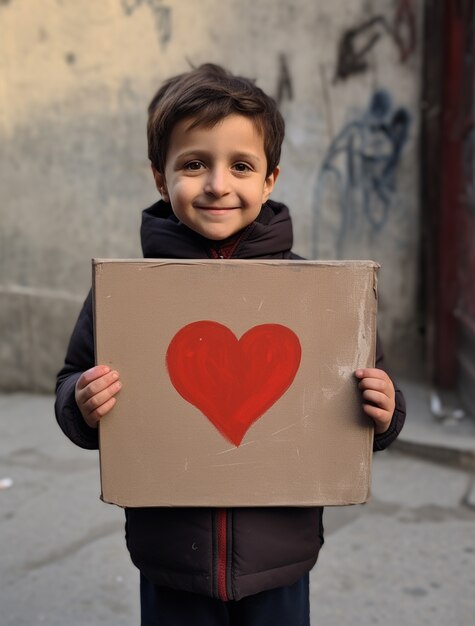 Young child holding 3d heart shape