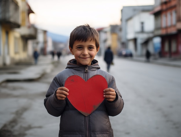 Young child holding 3d heart shape