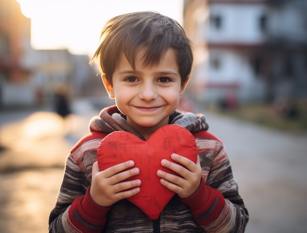 Free photo young child holding 3d heart shape