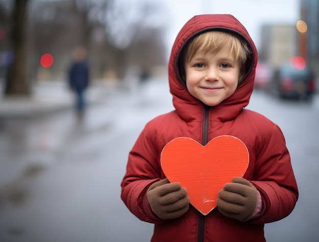 Young child holding 3d heart shape