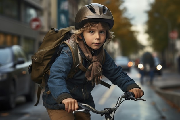 Free photo young child riding their bike outdoors