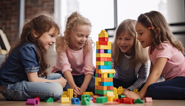 Young children smiling learning and playing together indoors generated by AI