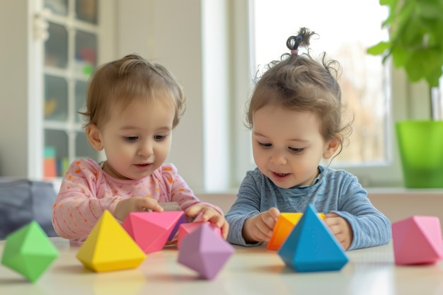 Free photo young children with autism playing together