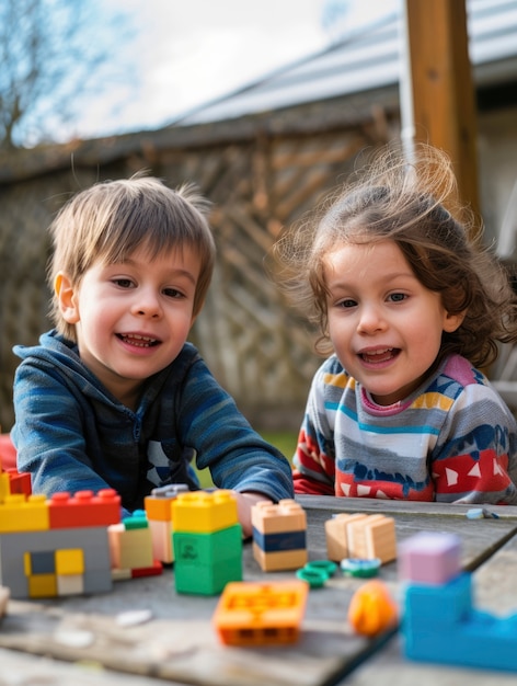 Free photo young children with autism playing together