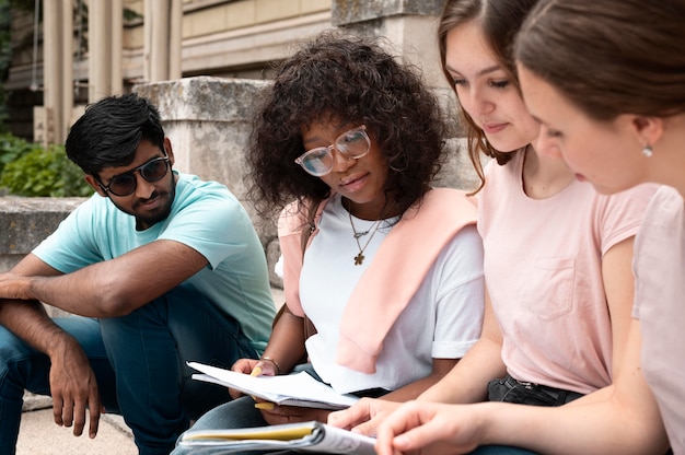 Young colleagues studying together for a college exam