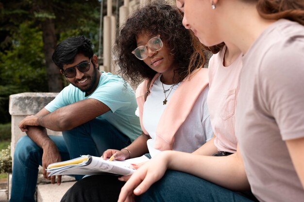 Young colleagues studying together for a college exam