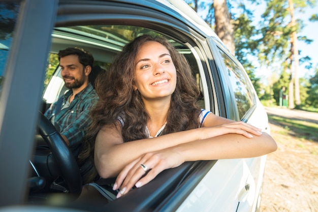 Young couple on a car trip