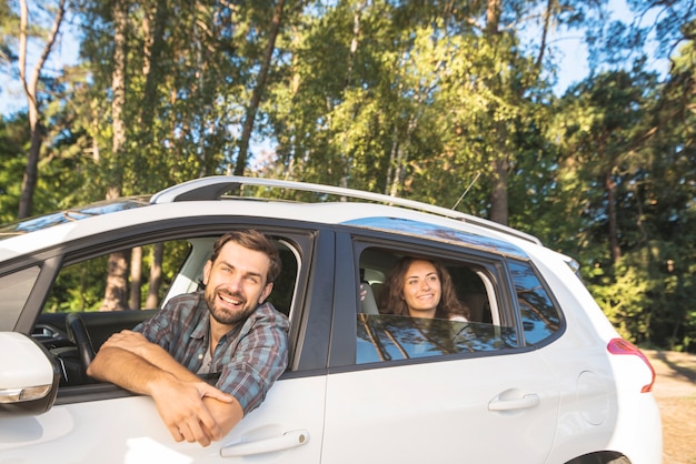 Young couple on a car trip