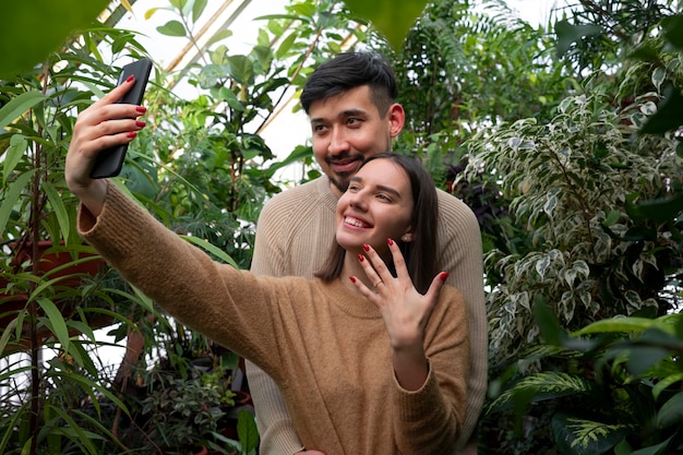 Young couple celebrating engagement