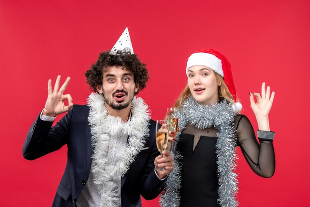 Young couple just celebrating New Year Christmas love