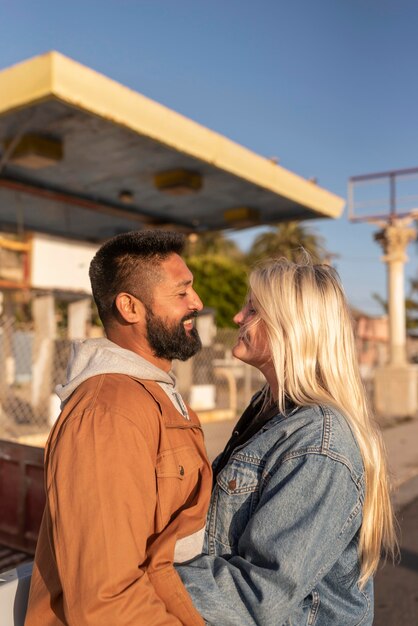 Young couple looking at each other while smiling