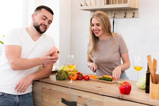 Young couple looking at the phone