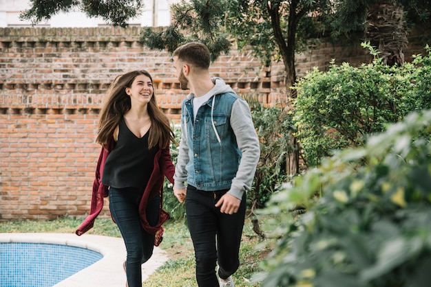 Young couple in love in garden