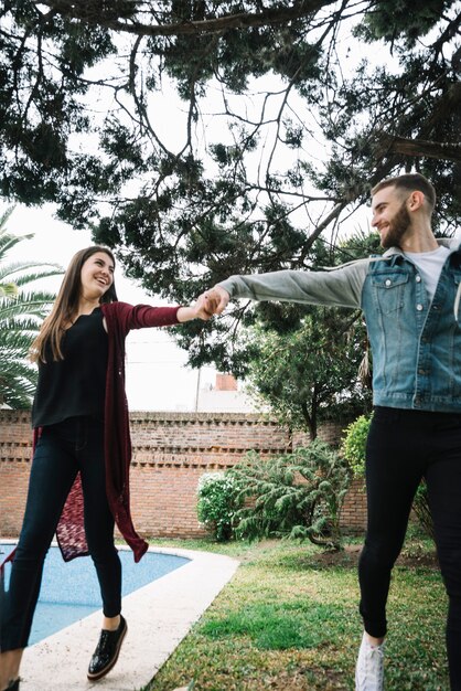 Young couple in love in garden