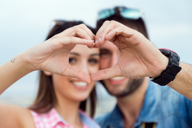 Young couple in love on the street