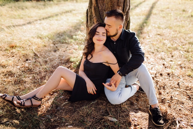 Young couple in love walking in the park 