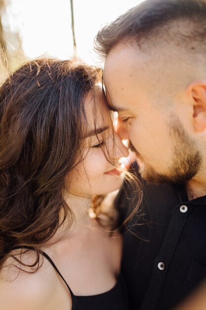 Young couple in love walking in the park 