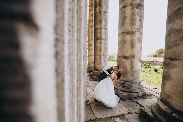 Young couple marriage photo session outside