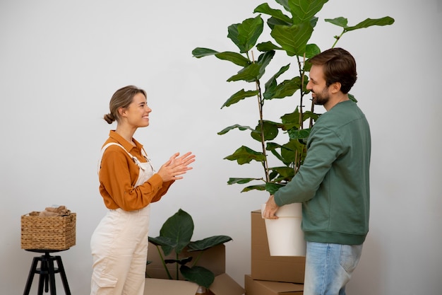 Young couple moving in new home