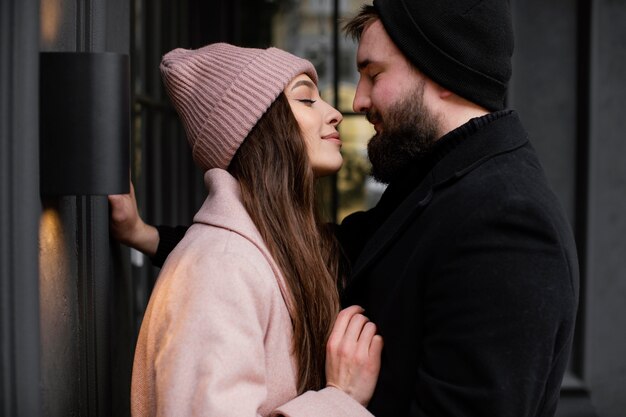 Young couple outdoor hugging