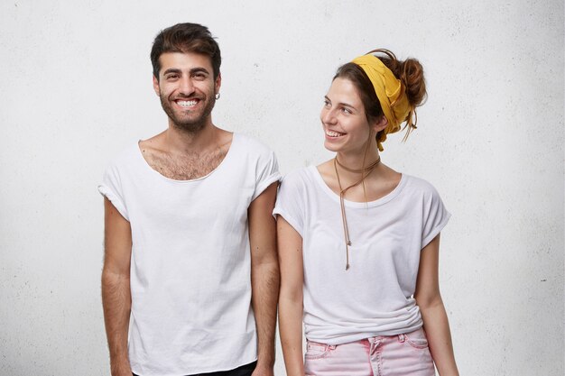 young couple posing in studio