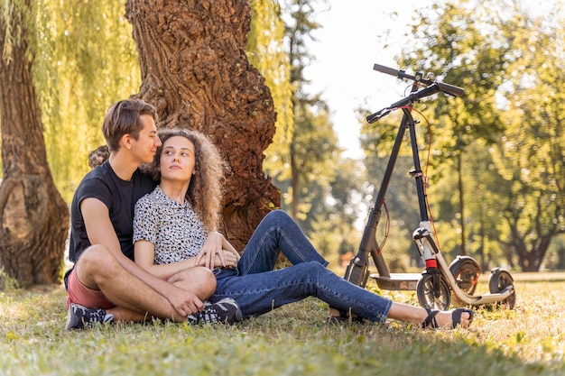 Young couple relaxing outdoors