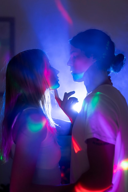 Young couple spending time together at night