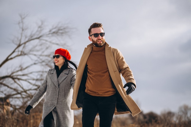 Young couple in winter park