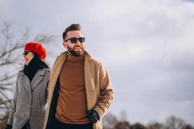 Young couple in winter park