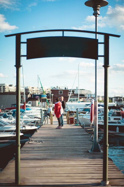 young couple in yachting port