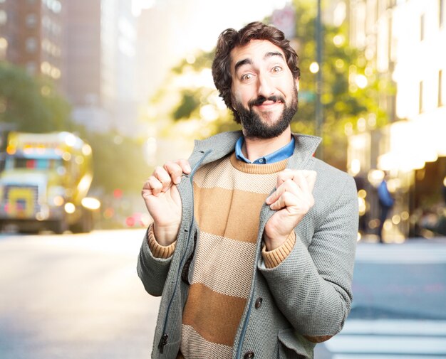 young crazy man happy expression