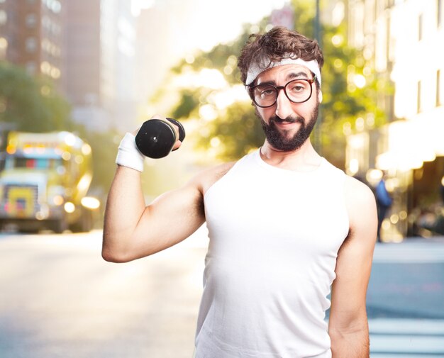 young crazy sports man. happy expression