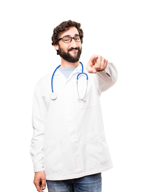 Free photo young doctor man pointing