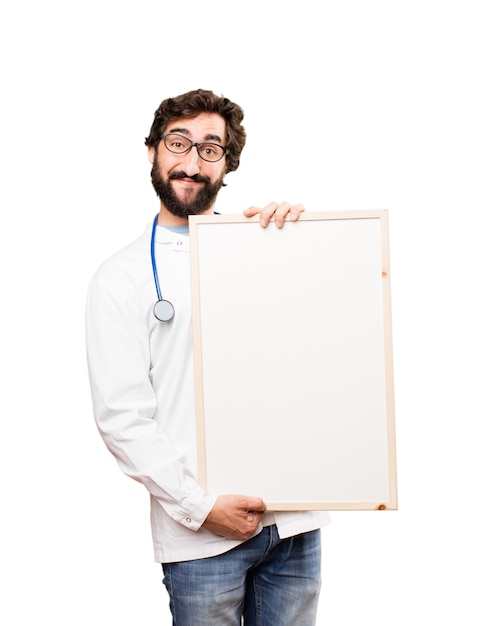 Free photo young doctor man with a placard