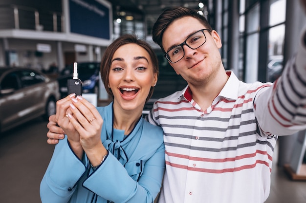 Young family buying a car