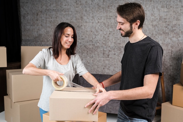 Young family preparing for relocation