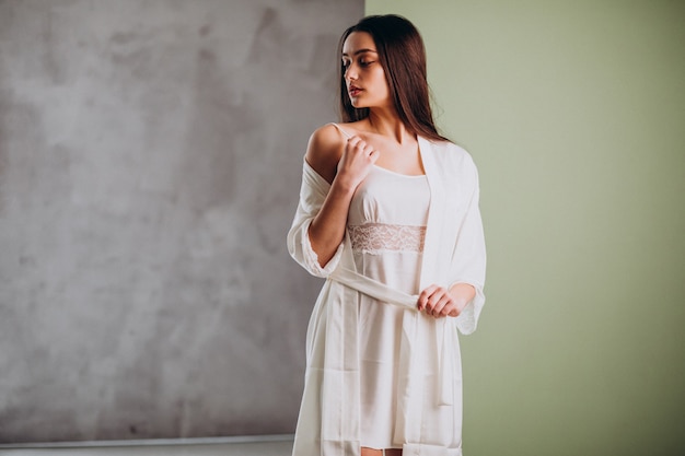 Young female model in sleeping underwear