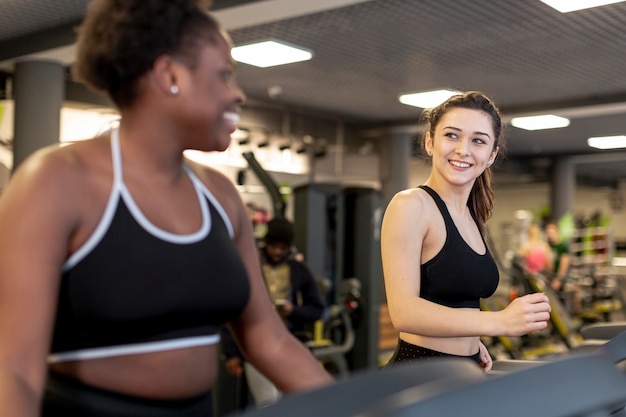 Young females at gym working out