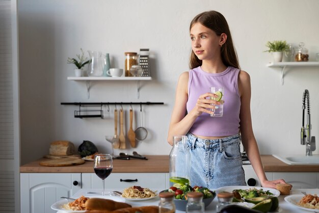 Young girl drinking lemonade