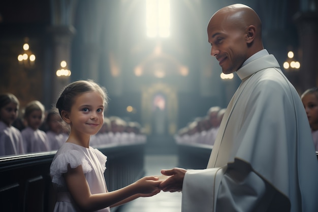 Free photo young girl experiencing their first communion ceremony