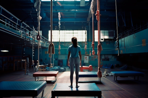 Free photo young girl training at the gym in gymnastics sport