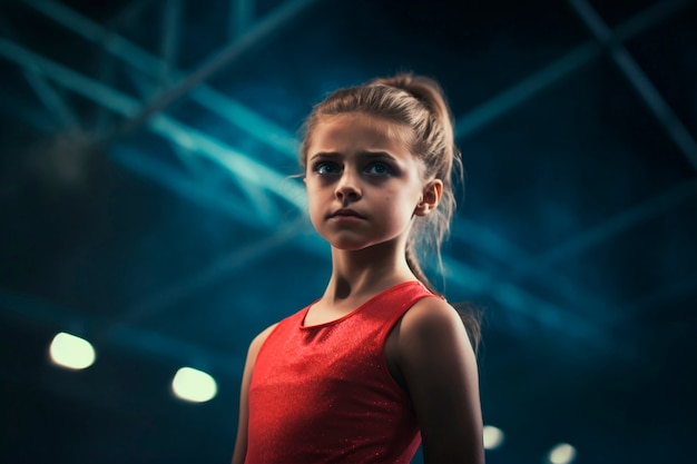 Free photo young girl training at the gym in gymnastics sport