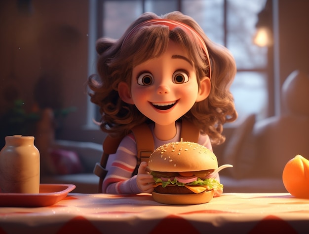 Free photo young girl with delicious 3d burger